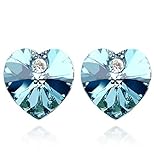 Swarovski color: aquamarine Crystals from Swarovski Azul Aguamarina simulada Corazón Pendientes 18k Chapado en oro blanco para mujer y niña
