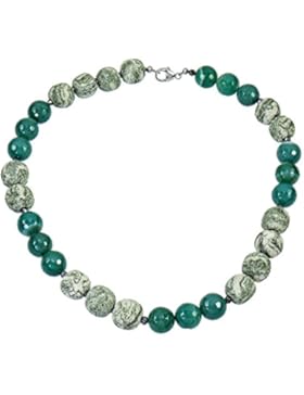 YVESSE Damen-Halskette Collier Sterling-Silber 925 rhodiniert Achat grün Lavastein 50cm Karabiner