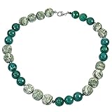 Gesamtgewicht ca. 99g Yvesse Damen Halskette Collier Kette für Frauen Sterling Silber 925 rhodiniert Achat grün Lavastein 50cm Karabiner Heilstein Geschenk