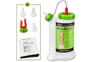 Pinava® Butelka na klej – oryginalna GluBot (do 473 ml) – bez obracania, bez wstrząsania i czekania – dozownik kleju do drewna z 4 końcówkami – czyste nakładanie i dozowanie – 8-częściowy, FastCap