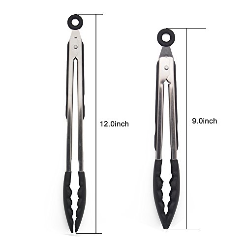 SIMINLIU 2er set Mehrzweckzange Silikon Edelstahl Küchen- und Grillzange (11 zoll + 9 zoll)schwarz - 2