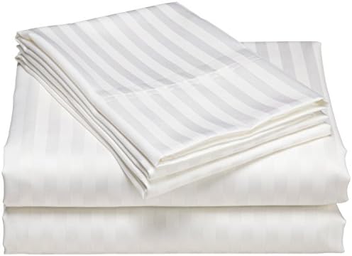 100% Pure Egyptian Cotton White Pair of Pillow Cases with Sateen Stripe 500 Thread Count,Natural Softness