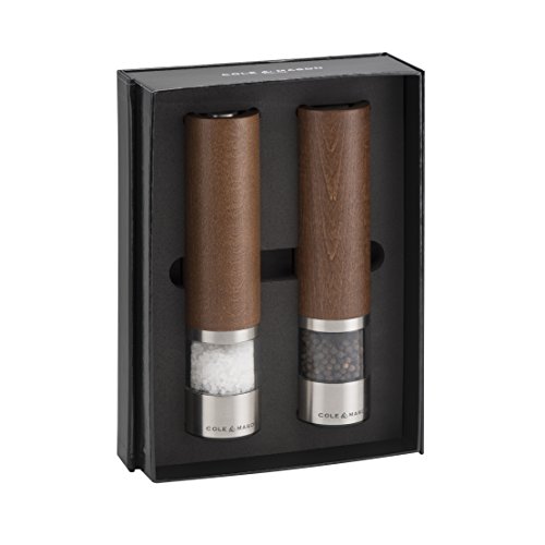 Cole & Mason H304728P "Cheltenham" Geschenk-Set mit Elektrischer Salz- und Pfeffer-Mühle 210 mm, edelstahl mit buche Precision