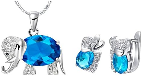 Layla Jewellery 18k White Gold Plated Alloy Swarovski Elements Crystal Jewelry Set include Pendant Necklace and Stud Earrings for Ladies Blue(Elephant)
