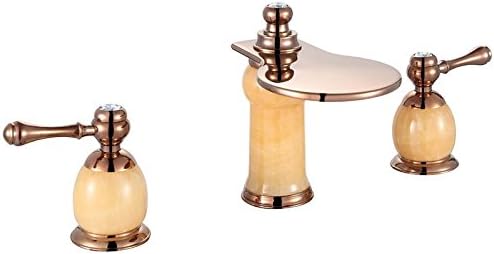 AZOS Yellow Marble Rose Golden Color Bathroom Sink Faucet Lavatory Basin Tap Waterfall Spout Hot And Cold Mixer Toilet Furnitures MPSK039-3