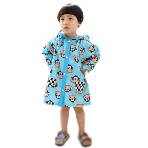 BLUE Monkey Toddler Rain Day Outerwear Baby Rain Jacket Infant Raincoat S