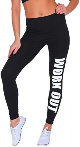 Pretty Fashion PrettyFashion | Work Out Printed Leggings | Full Length Gym Leggings | Stretchy Active Fitness Leggings | Sizes 8-22