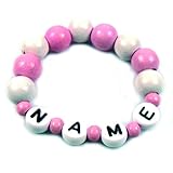 Baby Kinder Armband mit Namen Taufe Geburt Holz rosa