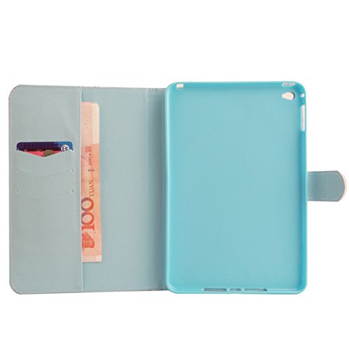 ipad mini 4 Lederhülle – Felfy Slim Full Body Rose Butterfly Muster PU Case Etui Schutz Hülle für ipad mini 4 + 1x Lila Blume Anti Stöpsel + 1x Blau Stylus - 5