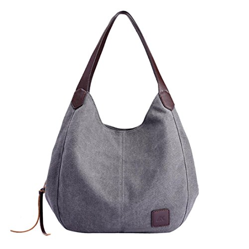 zarupeng-bolsas de lona de las mujeres Bolsos de hombro de alta calidad de la vendimia Hobos femeninos de la alta calidad (Gris)