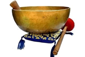OSNICA Campana tibetana martellata, antica, himalayana, 7 ciotole di canto in metallo, per meditazione, guarigione, preghiera, yoga, con martello e cuscino (30 cm)