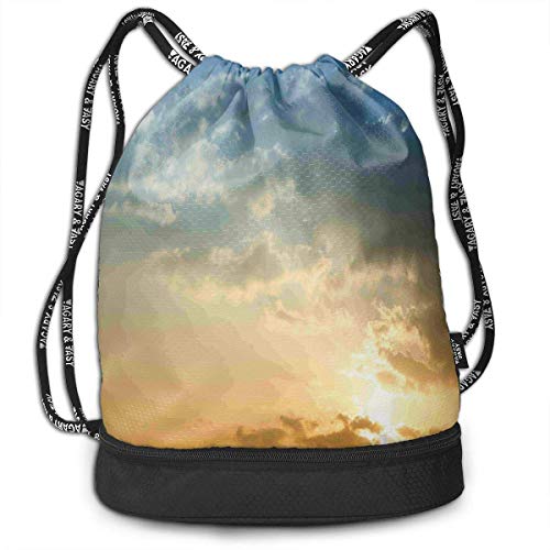 RAINNY Sky with Sun Rays Dusk Clouds School Drawstring Bag Backpack Bundle Backpack