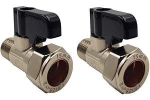 HEP BRINGING YOUR SPACE TO LIFE hep® 15mm x 3/8" Male Flat Faced Threaded Isolation Ball o fix Valves with Black Lever Straight for 3/8" Flexible Tap Connector (Pack of 2)