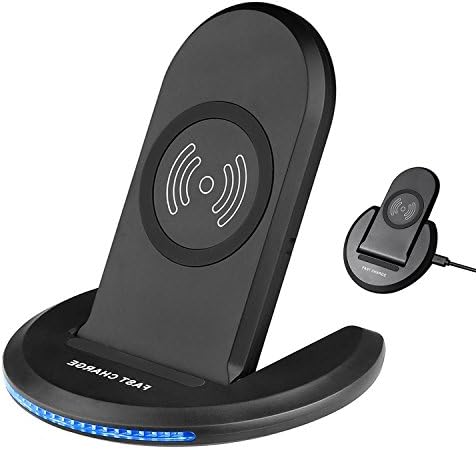 QI Fast Wireless Charger Samsung Galaxy S8, Quick Wireless Adjustable Charging Stand Holder Folding with 2-Coils for Samsung Galaxy S8 / S8 Plus / S7 / S7 Edge / S6 Edge Plus / Note 5 / Nexus / HTC / Nokia Lumia and All Qi Enabled Devices, Black