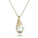 Price comparison product image 12mm Freshwater Cultured Pearl Crystal Infinity Pendant Necklace 18ct Yellow Gold Bridal Jewelry