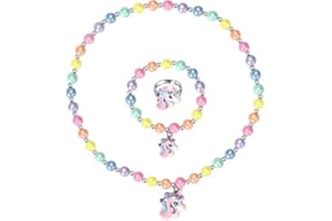 QIZHIQIAMY Einhorn Schmuck Set 3 Stück Einhorn Kette Armband Ring Bunte Kinderschmuck Perlenkette für Mädchen Geburtstag Geschenk, Party Outfit