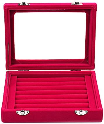 Lantwo Velvet Glass Jewelry Display Stand Storage Box Ring Earrings Jewelry Box Ring Holder Case, 2 Locks