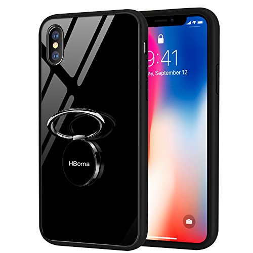 HBorna iPhone X Hülle，Kratzfest Gehärtetes Glas Rückschale Schutzhülle & Schutzfolie TPU Bumper mit 360 Grad d