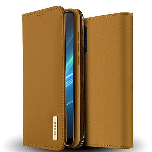 Huawei P20 Pro Genuine Leather Case,Radoo Luxury Genuine Leather Ultra Slim Style Flip Folio Wallet Cover with Kickstand & Magnetic Closure Shockproof Durable Protective Case For Huawei P20 Pro(Khaki)
