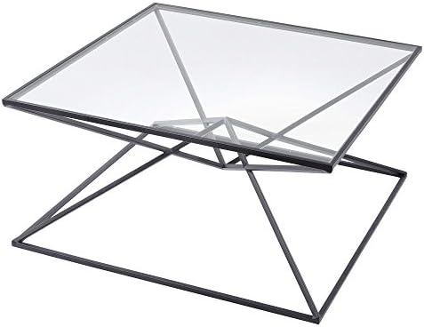 Azura Home Style Black Pyramid Coffee Table | Modern Living Room Tables | Unique Square Metal And Glass Top Table