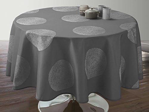 Tablecloth - Anti-Stain - Cercles Dark grey - size : Round 63 inches