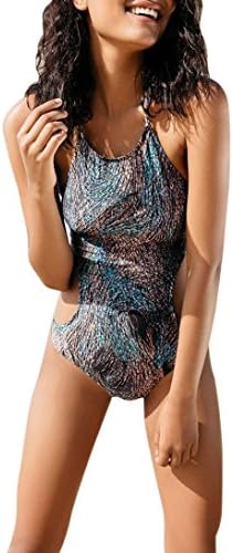 Morwind™ Women's One Piece Swimsuit Women's Sexy Cross Swimsuits One Piece Retro Back Bathing Suits, Printed Sexy Back Bandage Padded Halter One Piece Monokini (Blue, S)