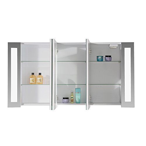 Eurosan 3-türiger Spiegelschrank, Superflach, Integrierte LED-Frontbeleuchtung, Breite 120 cm, Weiß, San Francisco, SF120 - 2