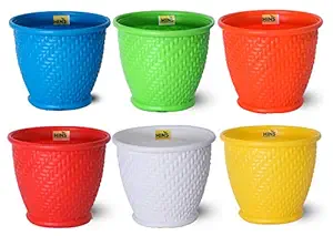 HINS 12 Inch Candy Pot Set of 6 For Indoor And Outdoor Gardening(blue, green, orange, red, white, yellow) Gamla For Garden 12 Inch I 12 Inch Pots For Plants I Pots For Plants I Succulent Pot Empty I Plastic Tub For Gardening I Flower Pots For Garden Big Size 12 I Falawar Pot For Garden I Fiber Gamla I Plastic Pot I 12 Inch Pot I Flowwr Pot I Flowee Pots