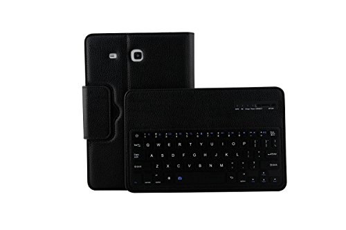 Samsung Tab E 9.6 Tastatur-KVAGO Hülle mit Abnehmbare Wireless Bluetooth QWERTY Tastatur Stilvolle PU Leder Flip Cover Stand Up Schutzhülle mit Tastatur für Samsung Galaxy Tab E sm-t560 sm-t561 sm-t565 + Displayschutzfolie + Eingabestift—Schwarz - 3
