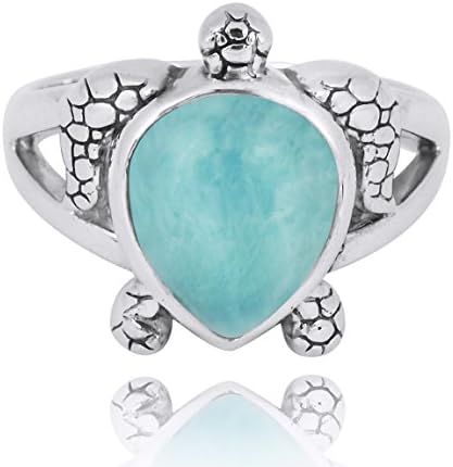 925 Sterling Silver Ring with Genuine Larimar AA Stone