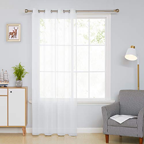 Deconovo Visillos Blancos Salón Infantiles para Ventanas Dormitorio Cortina Translucida Sheer para Habitacion Lino 1 Panel 140 x 240 cm