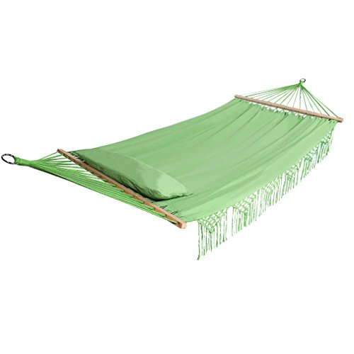 Holifine Doppel Hängematte Mehrpersonen Stabhängematte mit Fransen, 200 x 150 cm, belastbar bis 150 kg, Grün - 2