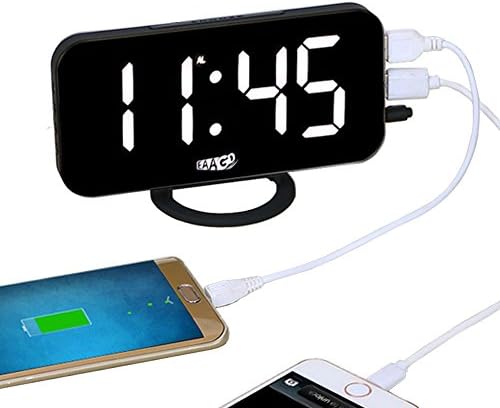 EAAGD Easy Snooze and Time Setting LED Digital Alarm Clock, Charging Station Phone Charger with Dual USB Port, Battery Backup for android phone iphone tablet ipad (Black/White)