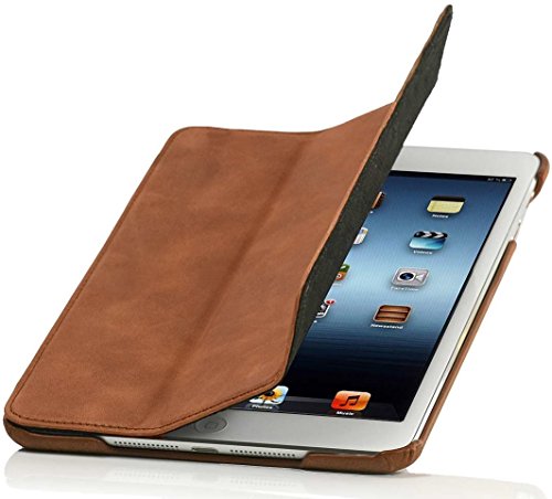 StilGut Couverture Case, Tasche aus feinstem Leder für das Apple iPad mini unterstützt Smart-Cover Funktion, Cognac Vintage