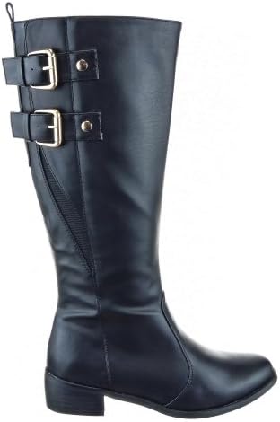 Sopily - Women's Fashion Shoes Boots - Knee-High - Cavalier - Biker - Buckle Heel Block Heel 4 CM - Black CAT-AS1402 T 37 - UK 4