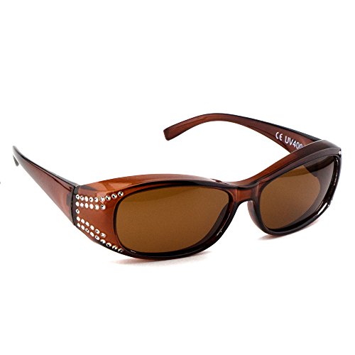 Figuretta Überbrille | Sonnenbrille mit Straßbesatz UV 400 Polarisiert für Brillenträger Polbrille (braun)