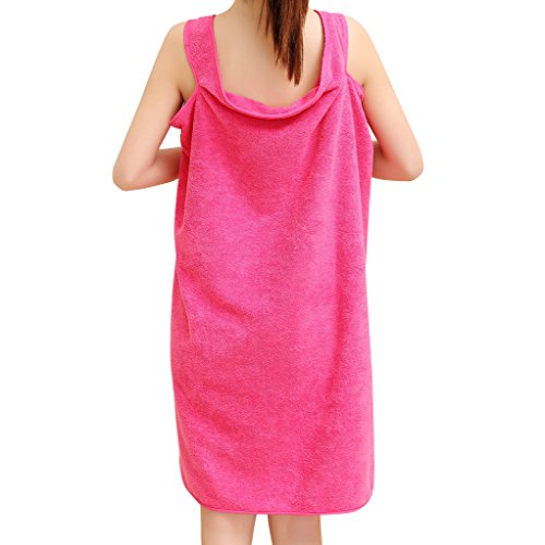 NONMON Damen Bademantel Super Weich Absorbent Microfaser Spa Strand Schwimmen Badetuch Badeanzug – Rosa Rot - 3