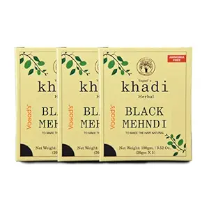 VAGADS KHADI HERBAL GRAMODAYA Black Mehndi, Henna, 300g - Black (Pack of 3)