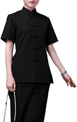 Lazutom Women Lady Chinese Style Tai Chi Tang Suit Short Sleeve Martial Arts Kung Fu Uniforms Outfit Shirt Blouse