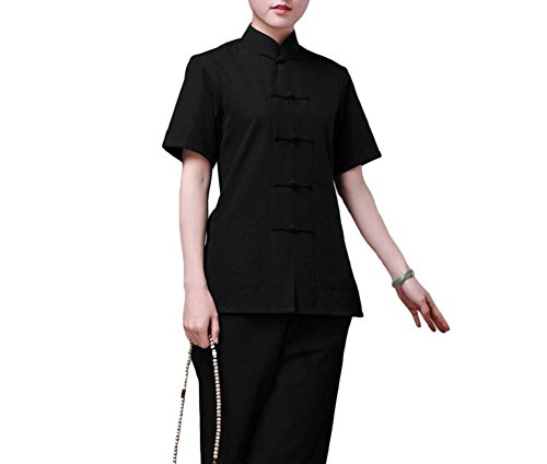 Lazutom Women Lady Chinese Style Tai Chi Tang Suit Short Sleeve Martial Arts Kung Fu Uniforms Outfit Shirt Blouse