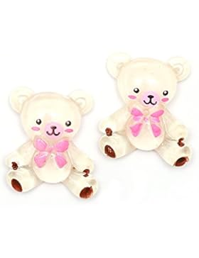 Idin Ohrclips - Weiße Teddybären mit rosa Maschen (ca. 17 x 20 mm)