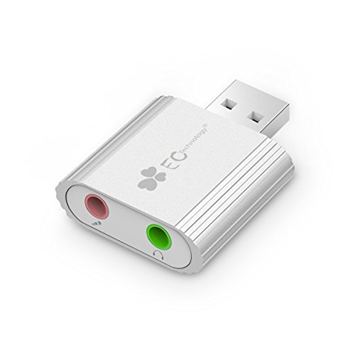 EC Technology Externe USB Soundkarte Aluminium C Media Chipsatz, Kompatibel mit Windows, Mac, Plug & Play-Silber