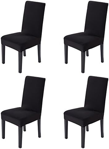 Hemons 4pcs Solid Color Stretchy Removable Washable Chair Covers Ceremony Hotel Dining Room Kitchen Bar Dining Seat Cover Restaurant Wedding Part Decor (Black)
