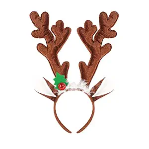 Christmas Reindeer Antlers Headband Deer Antler Ears Hair Hoop Xmas Tree Bell Fawn Horn Headpiece Women Crown Hairband Hair Band Party Decoration Cosplay Costume Cute Handmade Hair Accessories Yellow