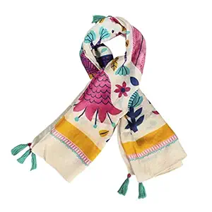 Chumbak Sunshine State Tassel Scarf - Pink - Printed Scarf for Women, Fashion Scarves, Lightweight, Square Scarf, Wrap Shawl, Fashion Accessory, Gift for Girls, Ladies, Size 39.4