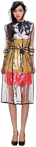 Transparent Women's Hooded Long Raincoat with Belt