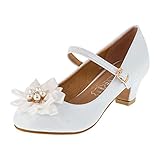  Festliche Mädchen Ballerina Pumps Schuhe mit Echt Leder Innensohle und Absatz M409ws Weiß 33
