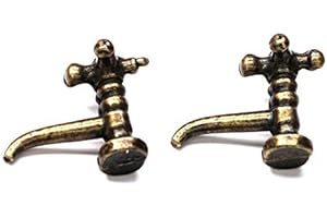 MyTinyWorld 2x Dolls House Miniature Antique Brass Coloured Metal Cross Top Taps