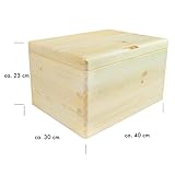 VENKON – Universal Holzkiste mit Deckel für Aufbewahrung – Kiefer naturbelassen unbehandelt – ca. 40 x 30 x 23,5 cm - 3