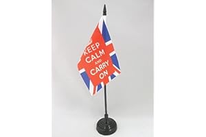 AZ FLAG Drapeau de Table Keep Calm and Carry on 15x10cm - Petit Drapeaux DE Bureau Anglais - Royaume-Uni - UK 10 x 15 cm